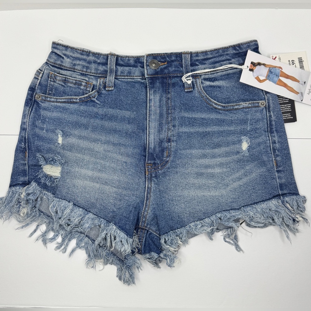 RE generation Frayed Hem Blue Jean Shorts, High Rise Festival, Size 27